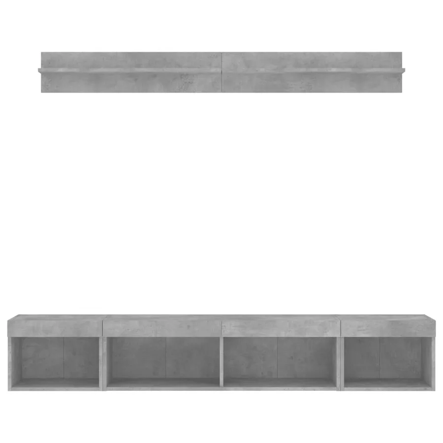 Unités murales TV avec LED 5 pcs gris béton bois d'ingénierie - 6