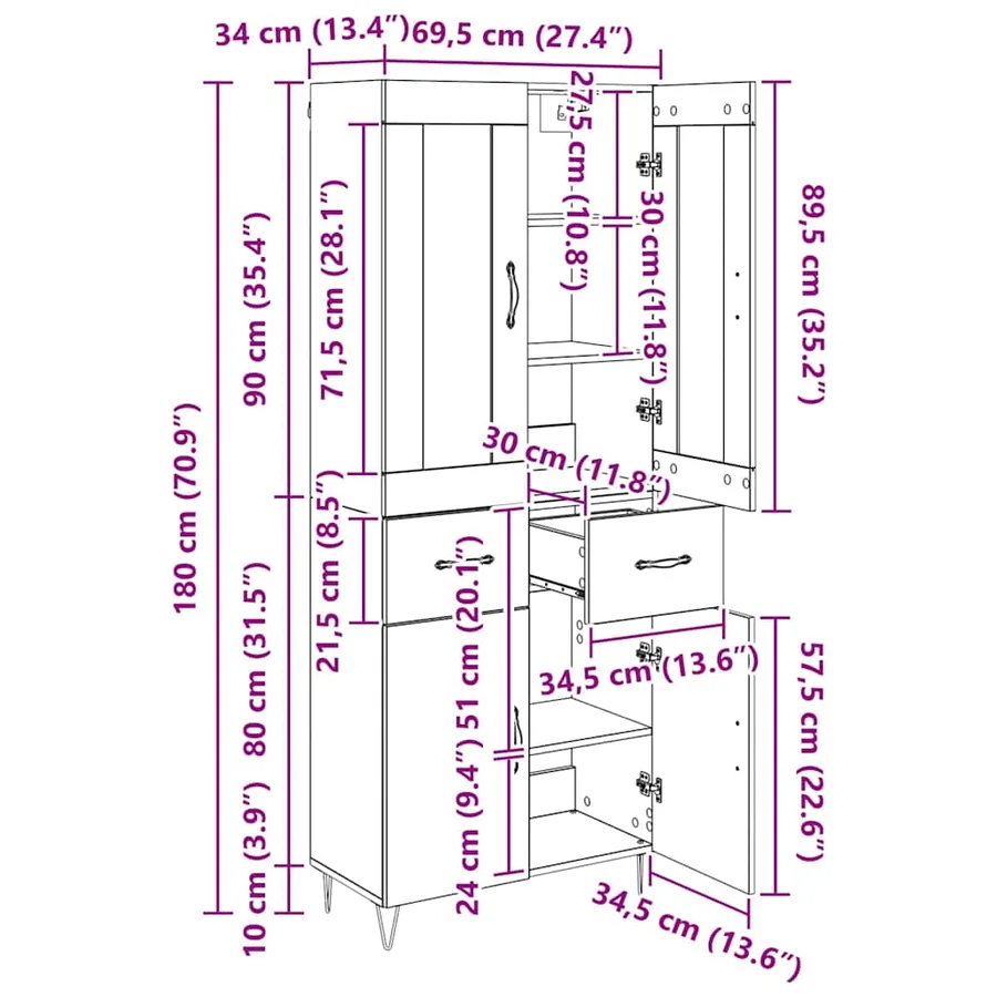 Haut Armoire Chêne artisanal 69,5 x 34 x 180 cm - 15