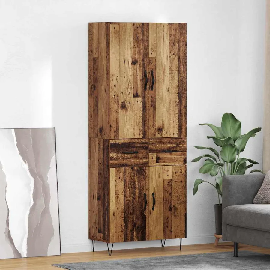 Haut Armoire 2 pcs Bois ancien Bois d'ingénierie et verre