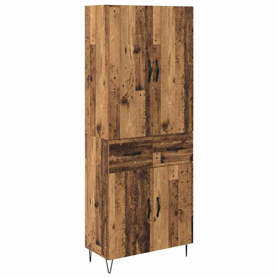 Haut Armoire 2 pcs Bois ancien Bois d'ingénierie et verre - 2