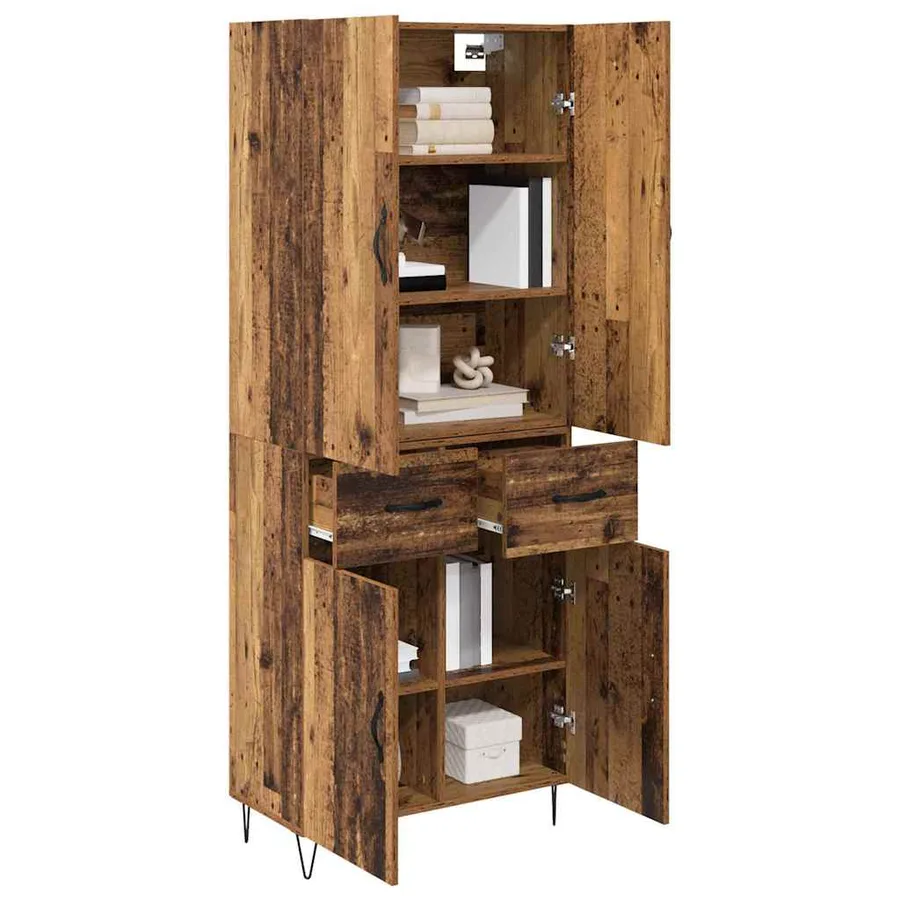 Haut Armoire 2 pcs Bois ancien Bois d'ingénierie et verre - 3