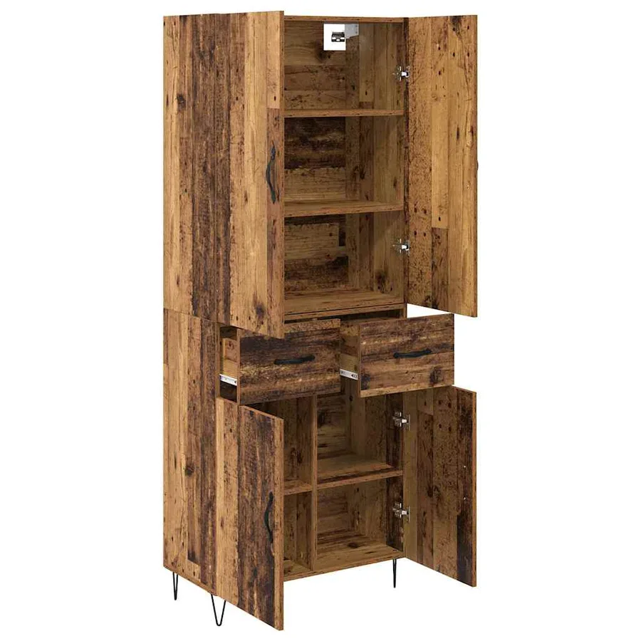 Haut Armoire 2 pcs Bois ancien Bois d'ingénierie et verre - 5