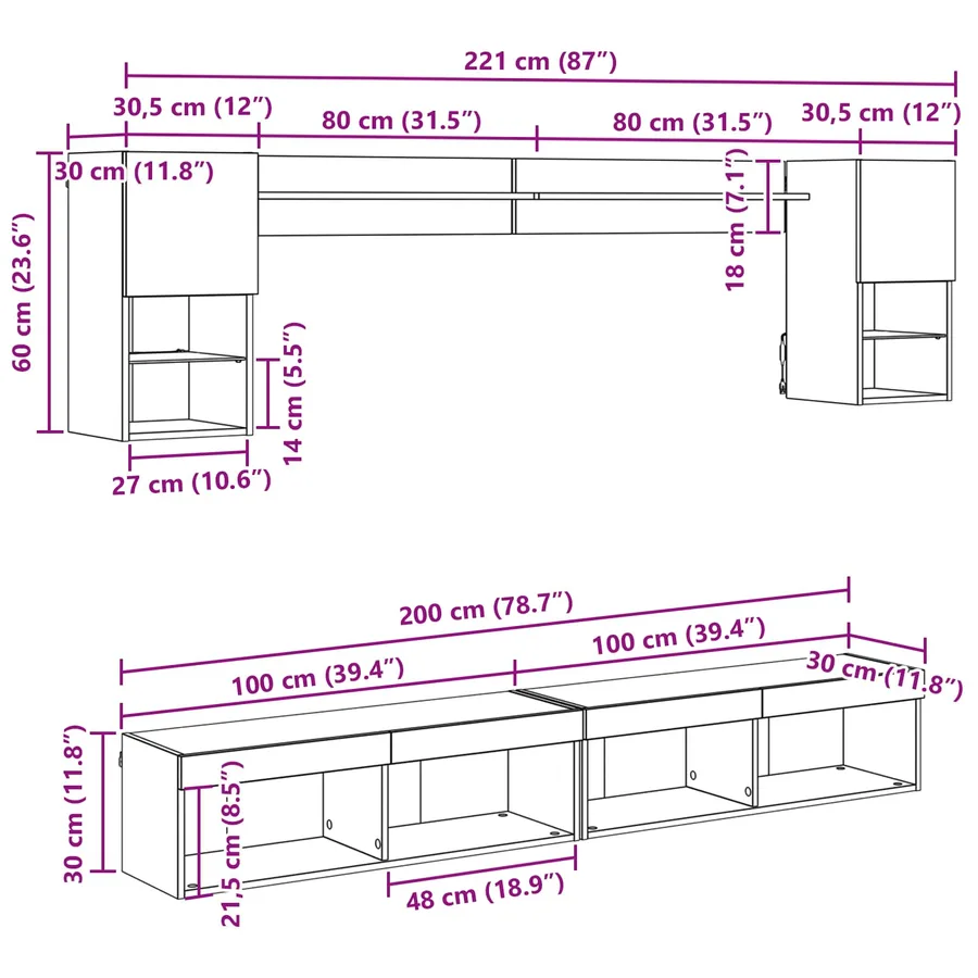 Unités murales TV avec LED 6 pcs Chêne artisanal - 16