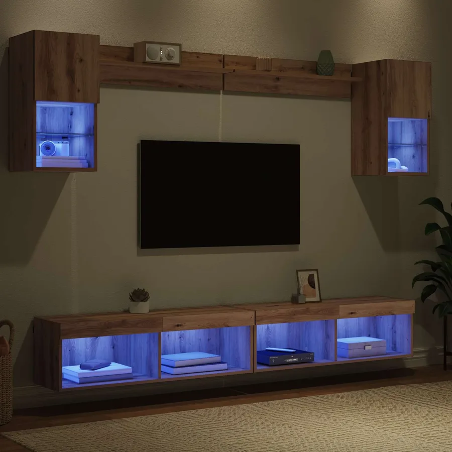Unités murales TV avec LED 6 pcs Chêne artisanal - 5