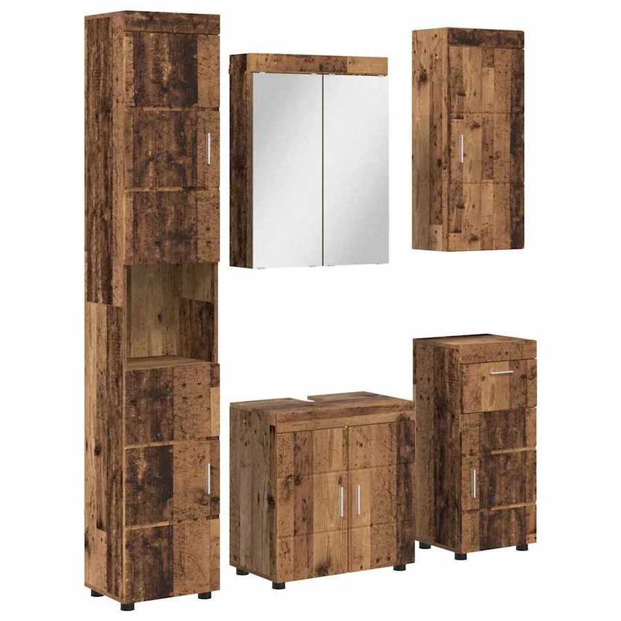 Ensemble de mobilier de salle de bain TULUM 5 pcs Bois ancien - 2