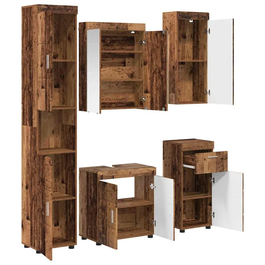 Ensemble de mobilier de salle de bain TULUM 5 pcs Bois ancien - 5