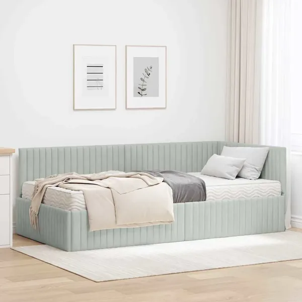 Cadre de lit d'angle avec matelas 2 pcs Gris clair Velours