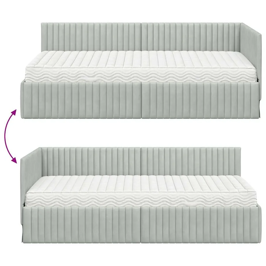 Cadre de lit d'angle avec matelas 2 pcs Gris clair Velours - 12