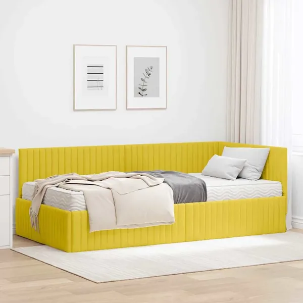 Cadre de lit d'angle avec matelas 2 pcs Jaune Velours