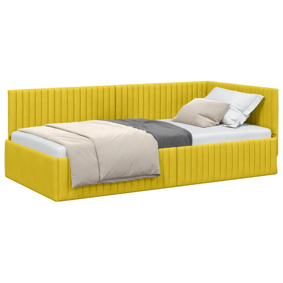 Cadre de lit d'angle Jaune 100 cm x 200 cm Velours - 2