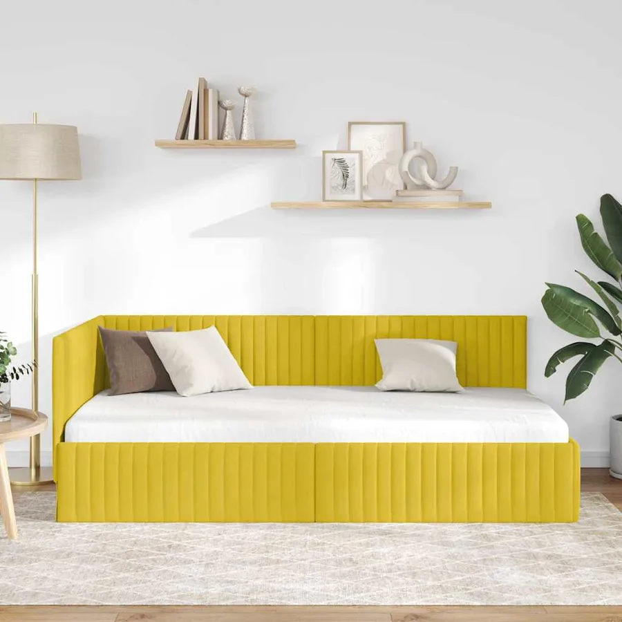 Cadre de lit d'angle Jaune 100 cm x 200 cm Velours - 3