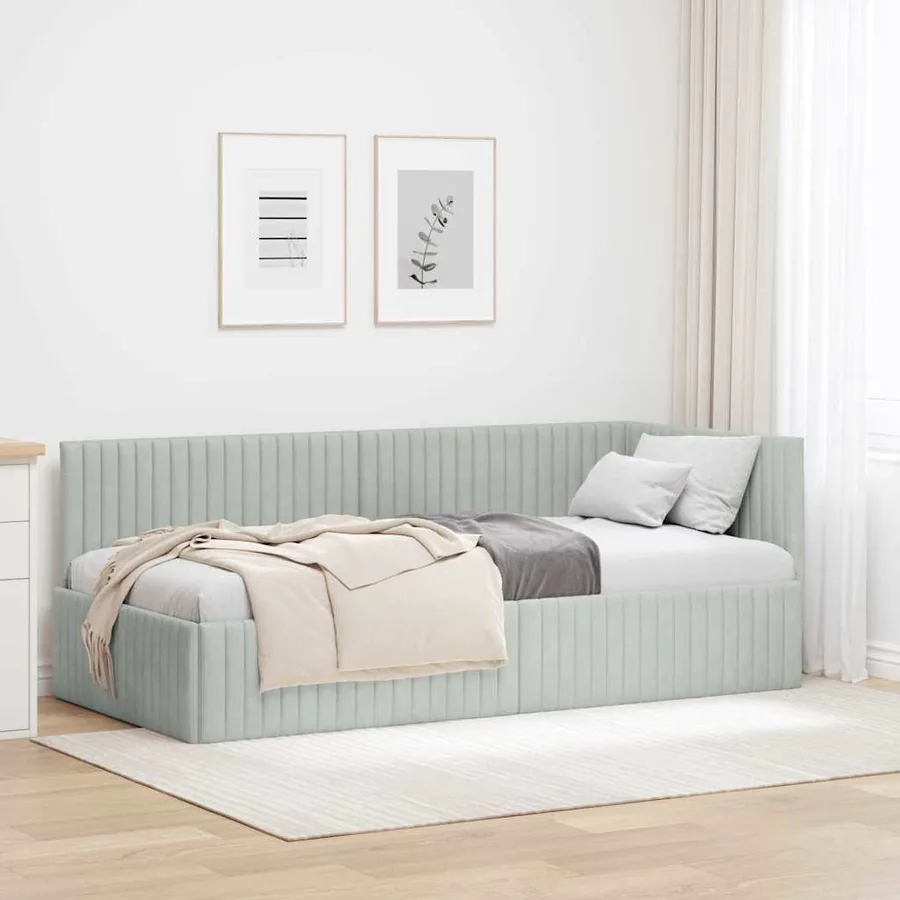 Cadre de lit d'angle Gris clair 90 cm x 190 cm Velours