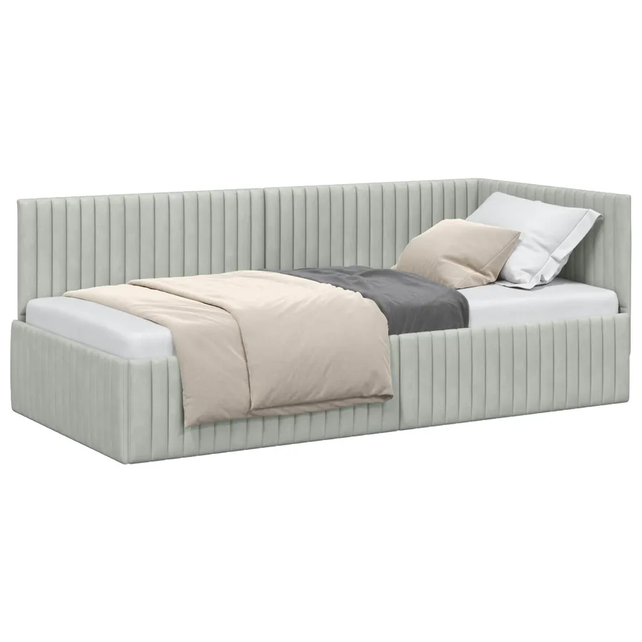 Cadre de lit d'angle Gris clair 90 cm x 190 cm Velours - 2