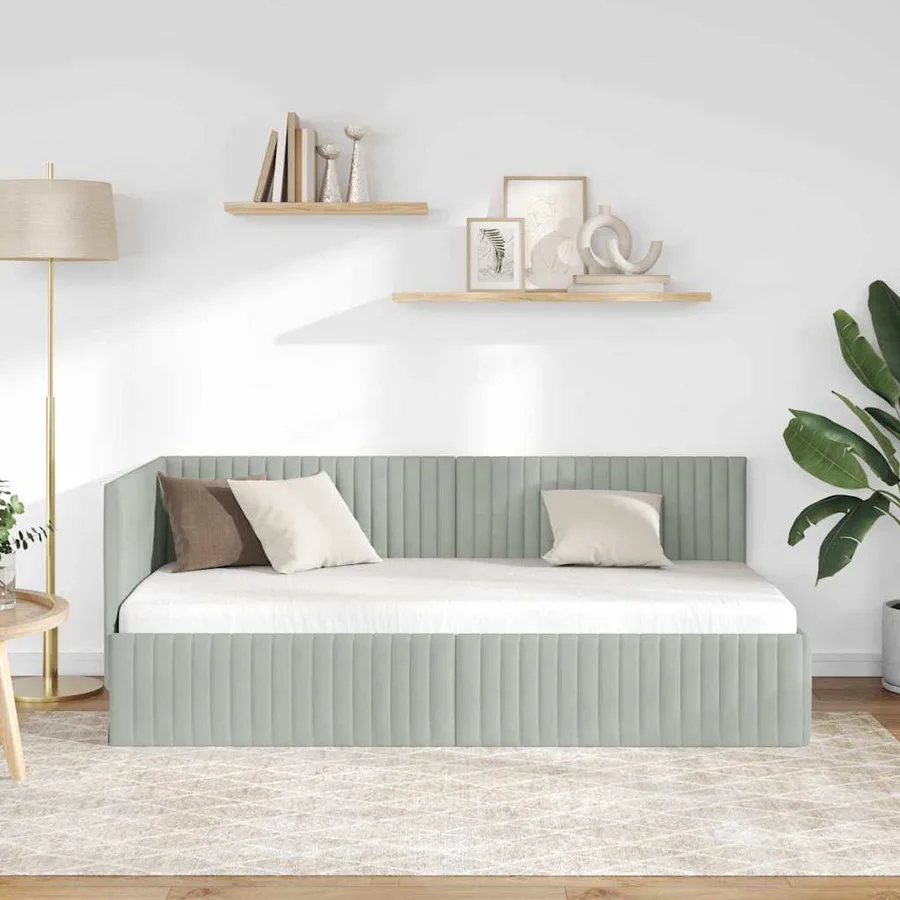 Cadre de lit d'angle Gris clair 90 cm x 190 cm Velours - 3