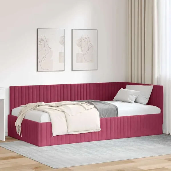 Cadre de lit d'angle Bordeaux 100 cm x 200 cm Velours