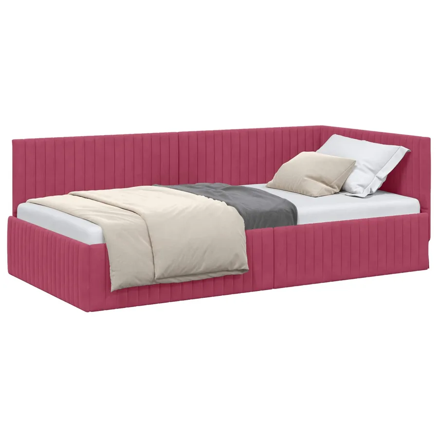 Cadre de lit d'angle Bordeaux 100 cm x 200 cm Velours - 2