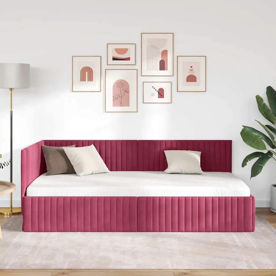 Cadre de lit d'angle Bordeaux 100 cm x 200 cm Velours - 3