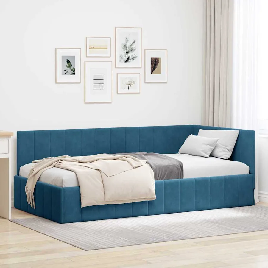 Cadre de lit d'angle Bleu 90 cm x 190 cm Velours