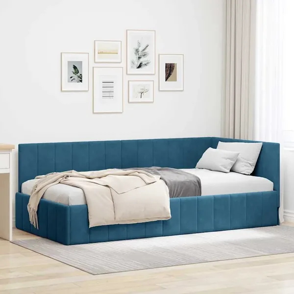 Cadre de lit d'angle Bleu 90 cm x 190 cm Velours