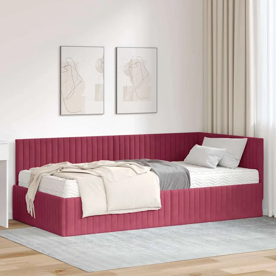 Cadre de lit d'angle avec matelas 2 pcs Vert Velours