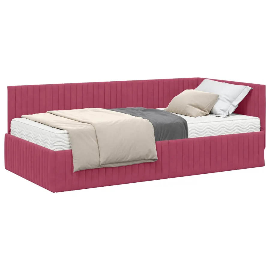 Cadre de lit d'angle avec matelas 2 pcs Vert Velours - 2