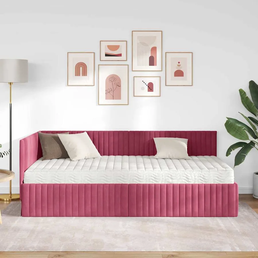 Cadre de lit d'angle avec matelas 2 pcs Vert Velours - 3
