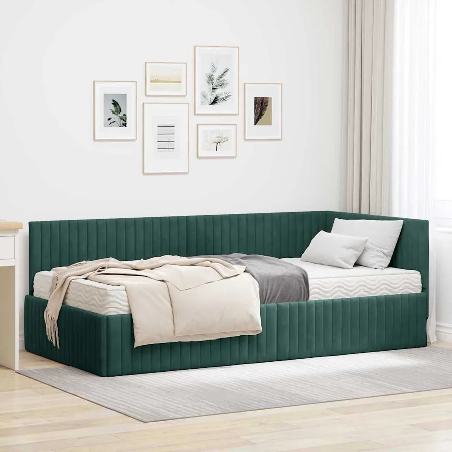 Cadre de lit d'angle avec matelas 2 pcs Vert Velours