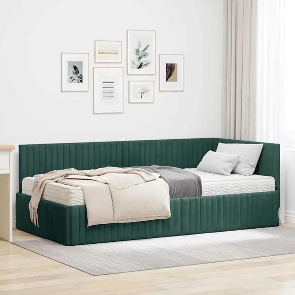 Cadre de lit d'angle avec matelas 2 pcs Vert Velours