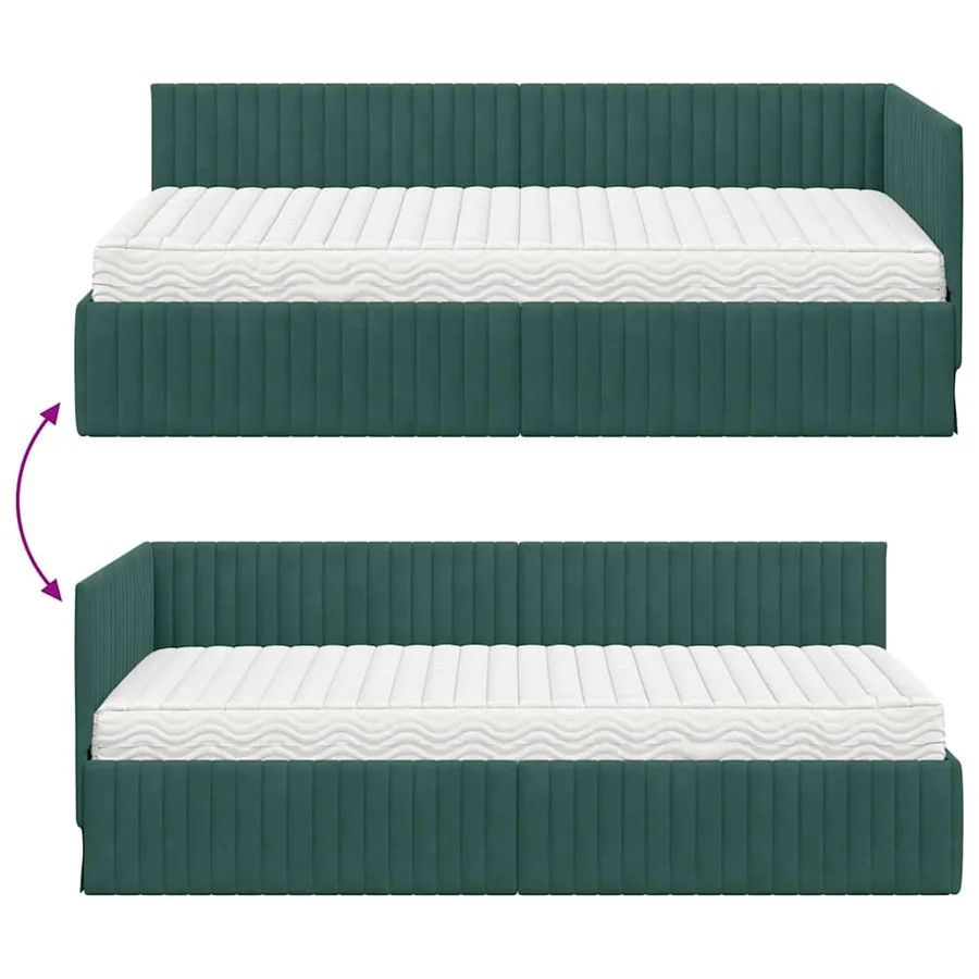 Cadre de lit d'angle avec matelas 2 pcs Vert Velours - 12