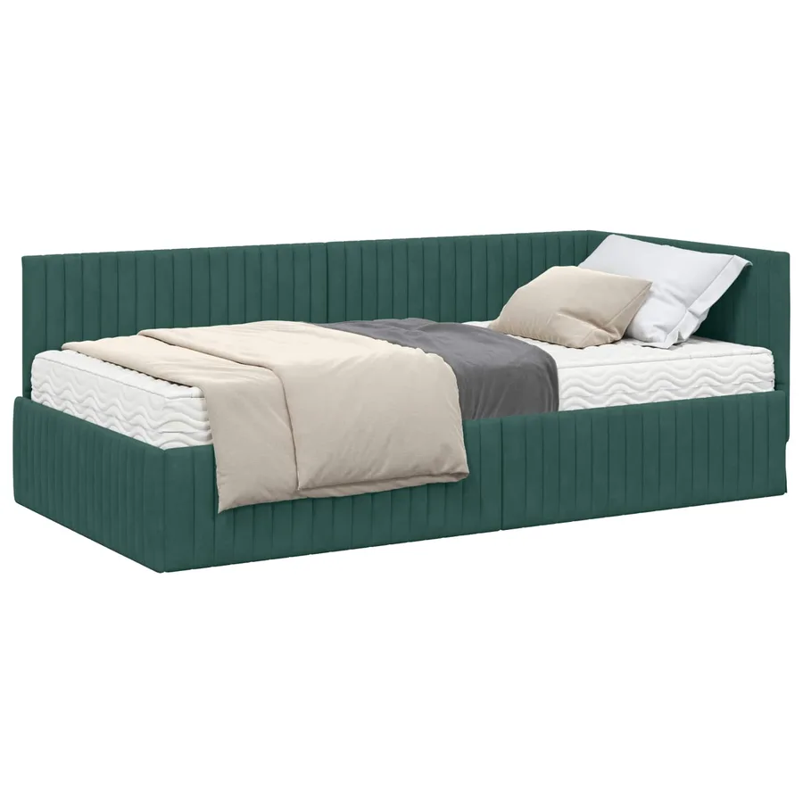 Cadre de lit d'angle avec matelas 2 pcs Vert Velours - 2