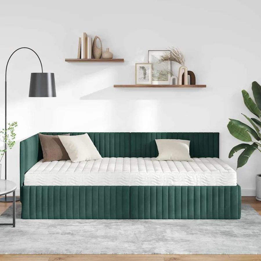 Cadre de lit d'angle avec matelas 2 pcs Vert Velours - 3
