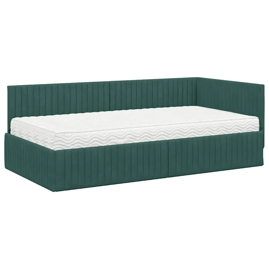 Cadre de lit d'angle avec matelas 2 pcs Vert Velours - 4