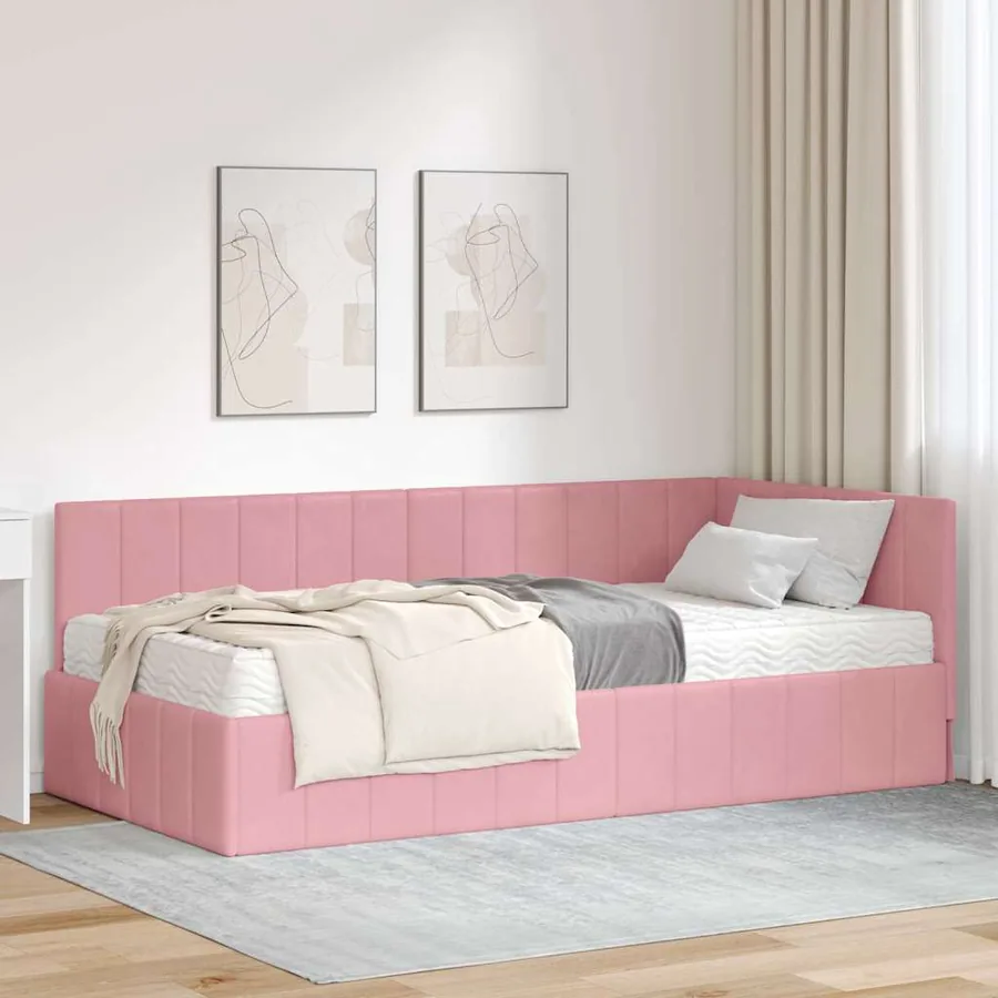 Cadre de lit d'angle avec matelas 2 pcs Gris Velours