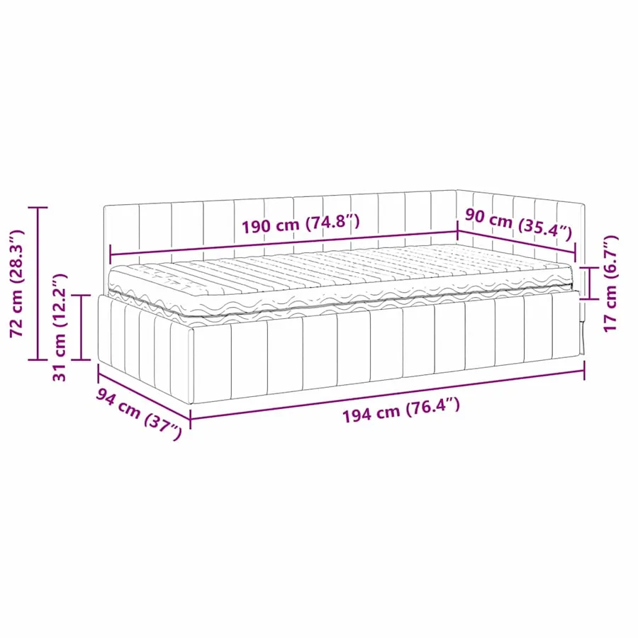 Cadre de lit d'angle avec matelas 2 pcs Gris Velours - 14