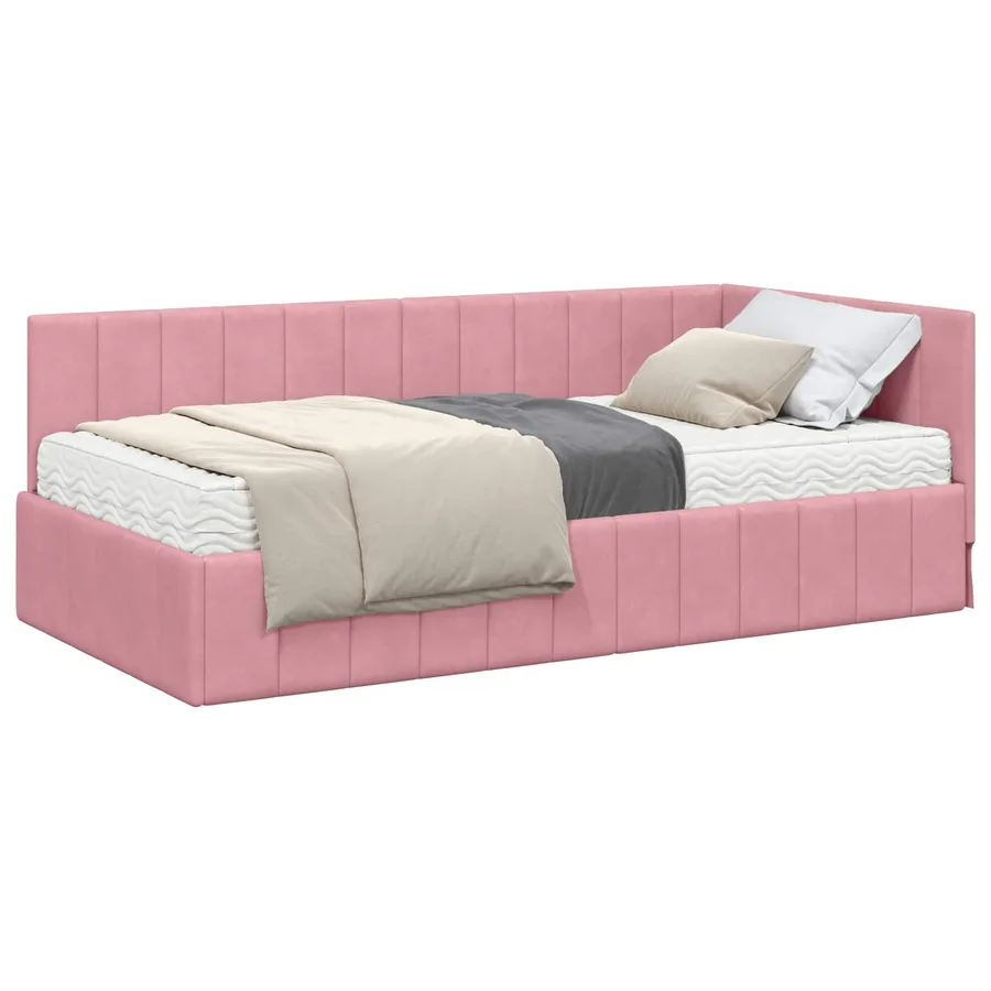 Cadre de lit d'angle avec matelas 2 pcs Gris Velours - 2