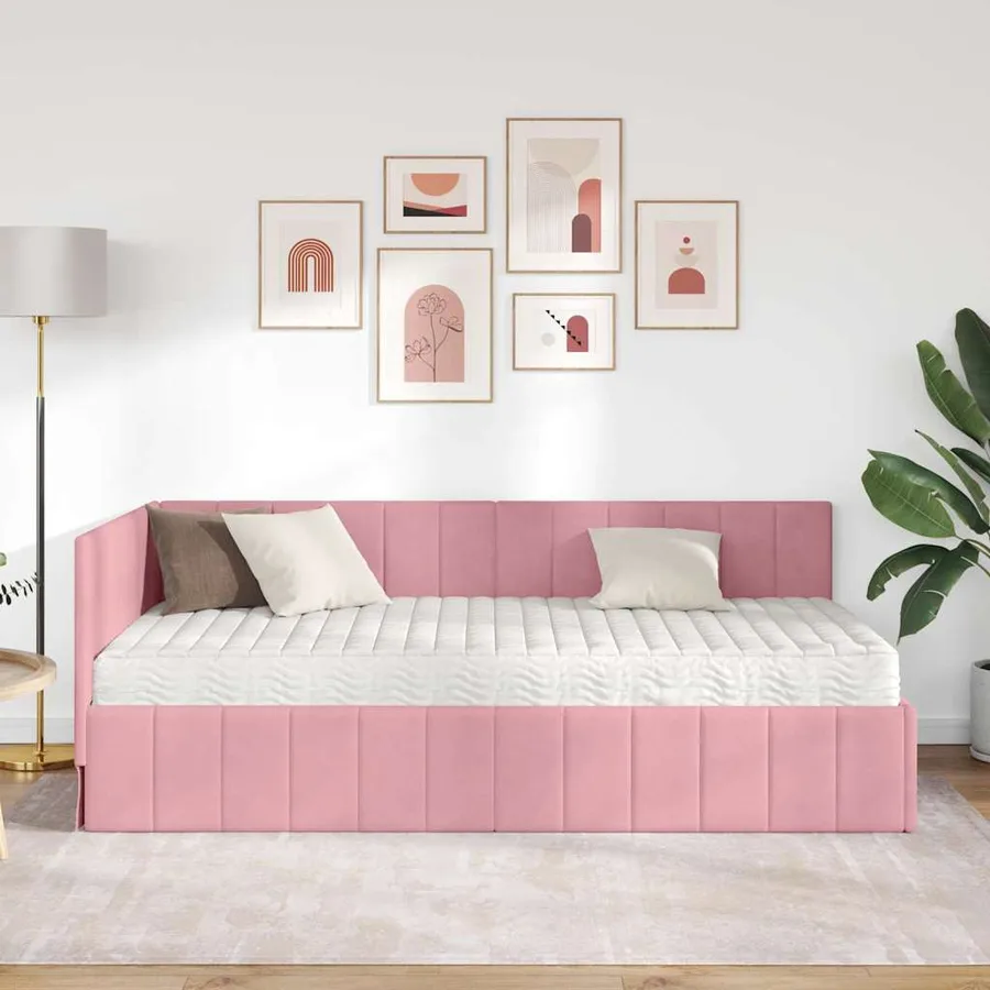 Cadre de lit d'angle avec matelas 2 pcs Gris Velours - 3
