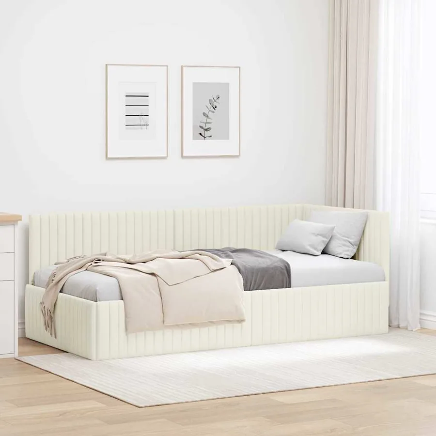 Cadre de lit d'angle Crème 90 cm x 190 cm Velours