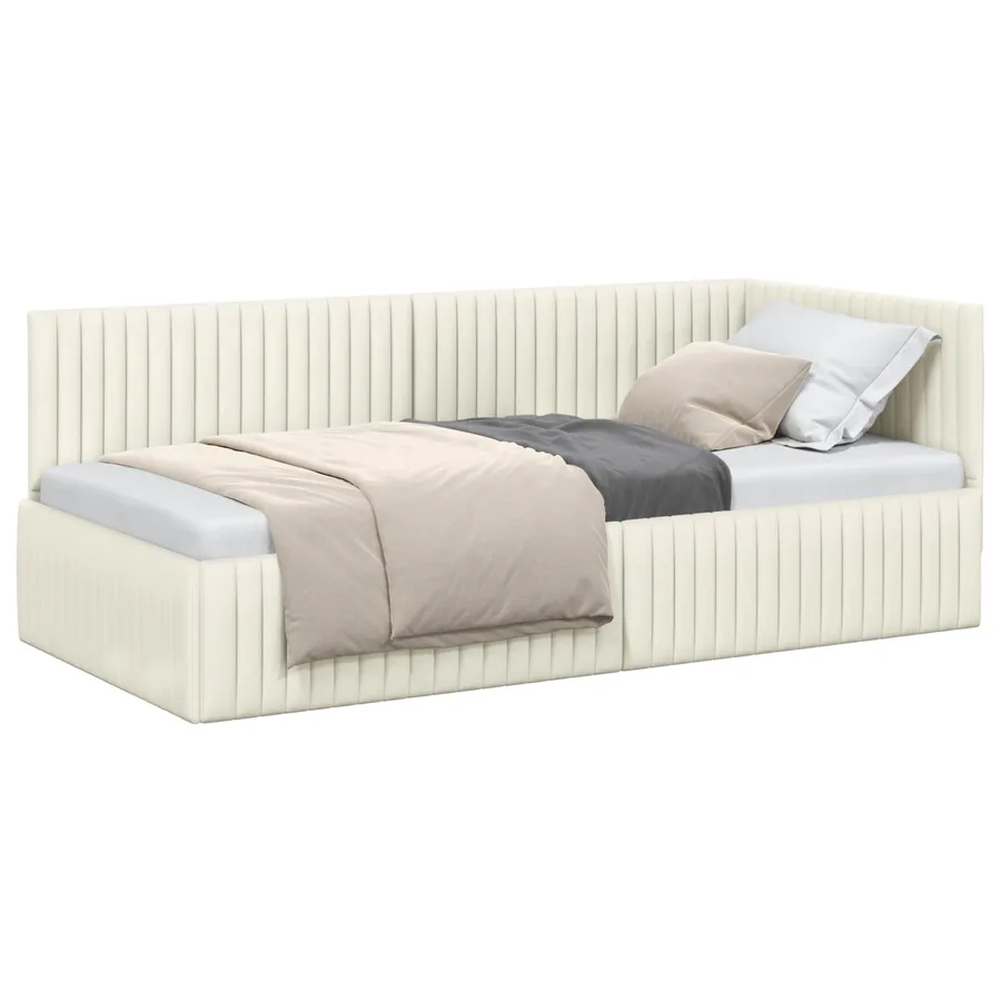 Cadre de lit d'angle Crème 90 cm x 190 cm Velours - 2