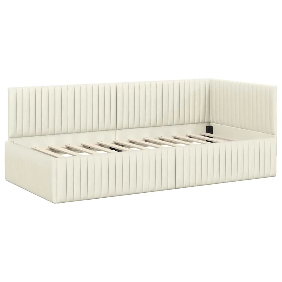 Cadre de lit d'angle Crème 90 cm x 190 cm Velours - 4