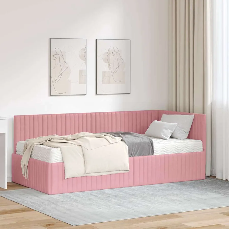 Cadre de lit d'angle avec matelas 2 pcs Gris Velours