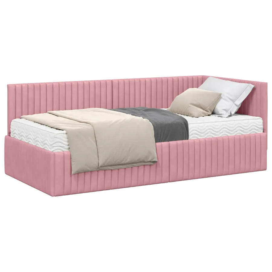 Cadre de lit d'angle avec matelas 2 pcs Gris Velours - 2