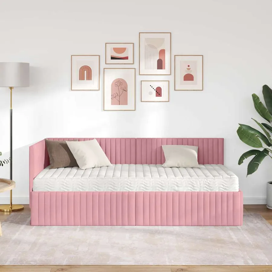 Cadre de lit d'angle avec matelas 2 pcs Gris Velours - 3