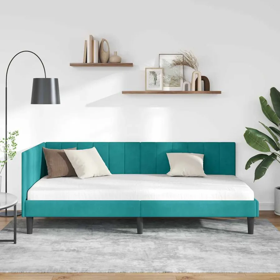 Cadre de lit d'angle Turquoise 100 cm x 200 cm Velours - 3