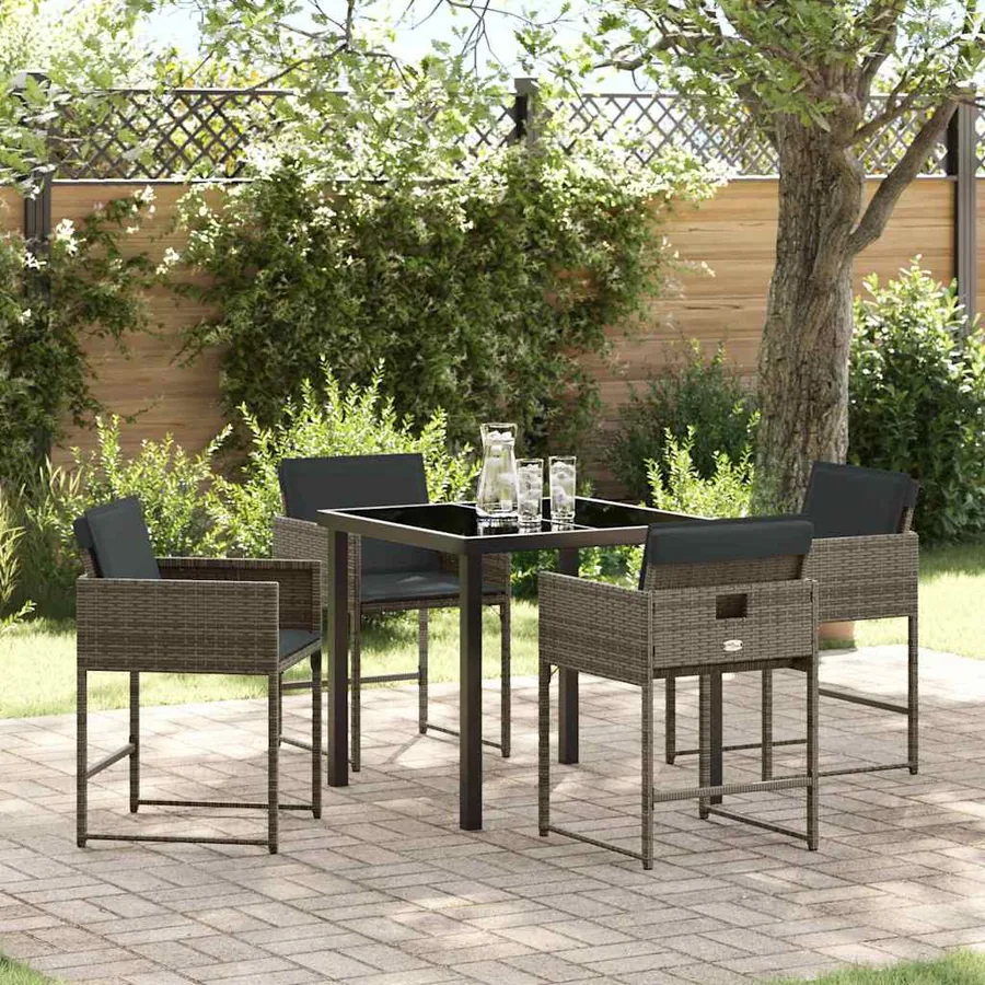 Ensemble de salle à manger pour jardin 5 pcs Gris polyrotin