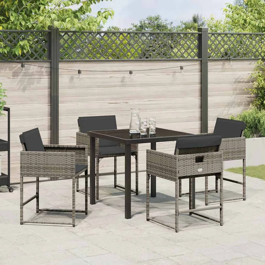 Ensemble de salle à manger pour jardin 5 pcs Gris polyrotin - 4