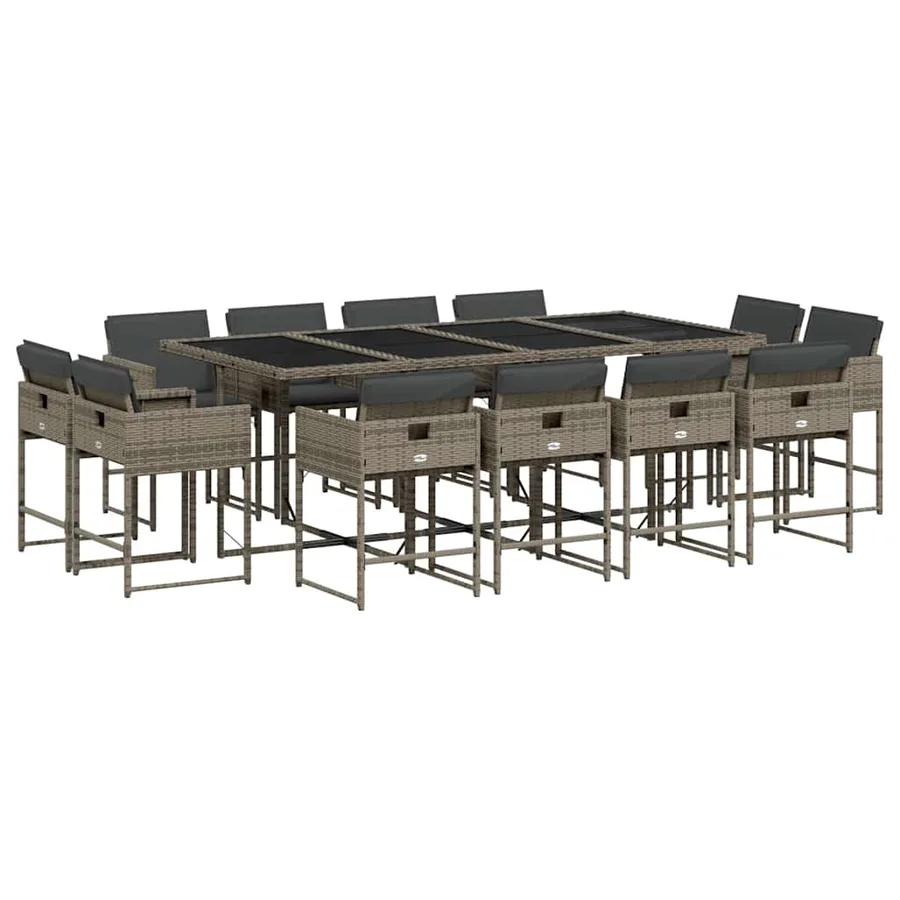 Ensemble à manger de jardin coussins 13 pcs gris résine tressée - 2