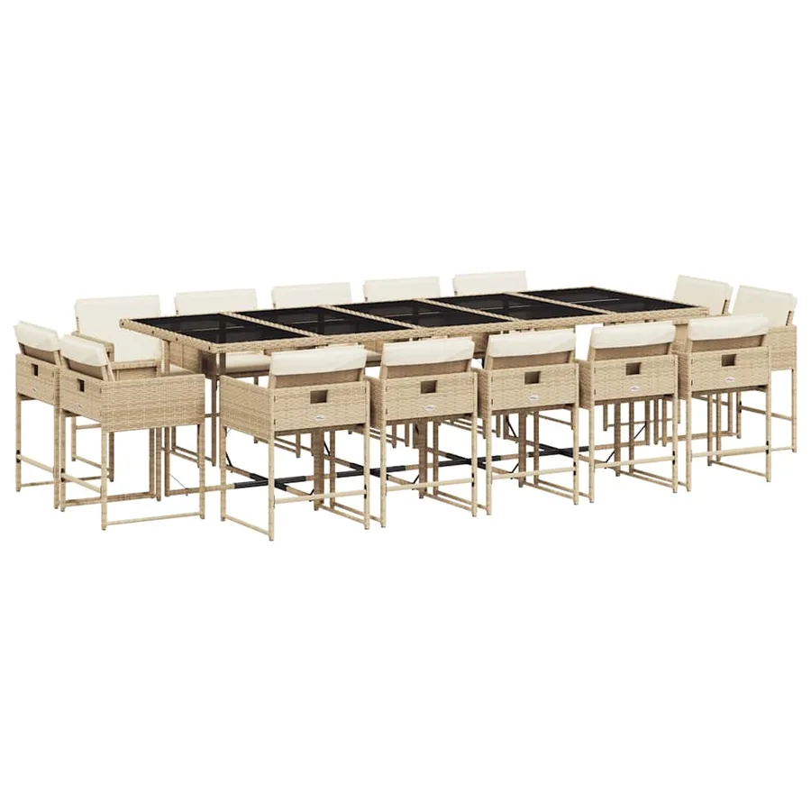 Ensemble à manger de jardin et coussins 15 pcs beige - 2