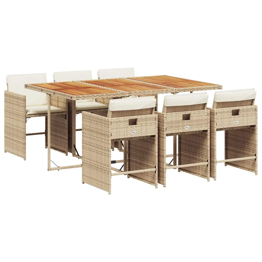 Ensemble à manger de jardin et coussins 7 pcs beige poly rotin - 2