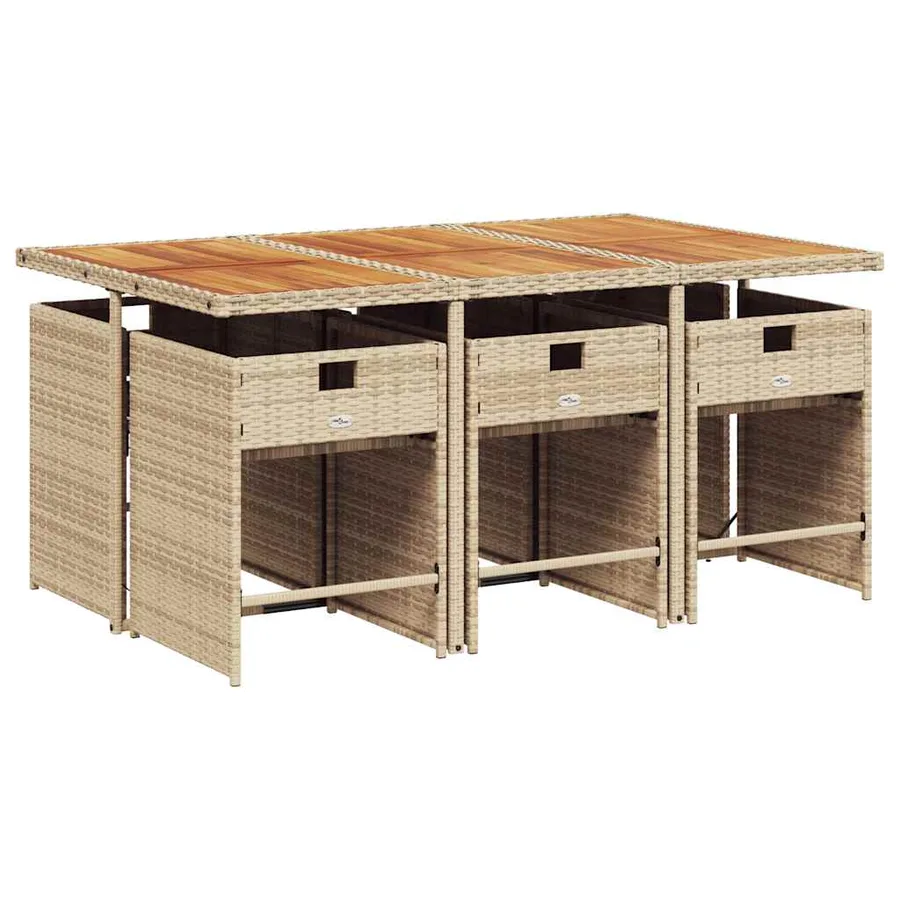 Ensemble à manger de jardin et coussins 7 pcs beige poly rotin - 3
