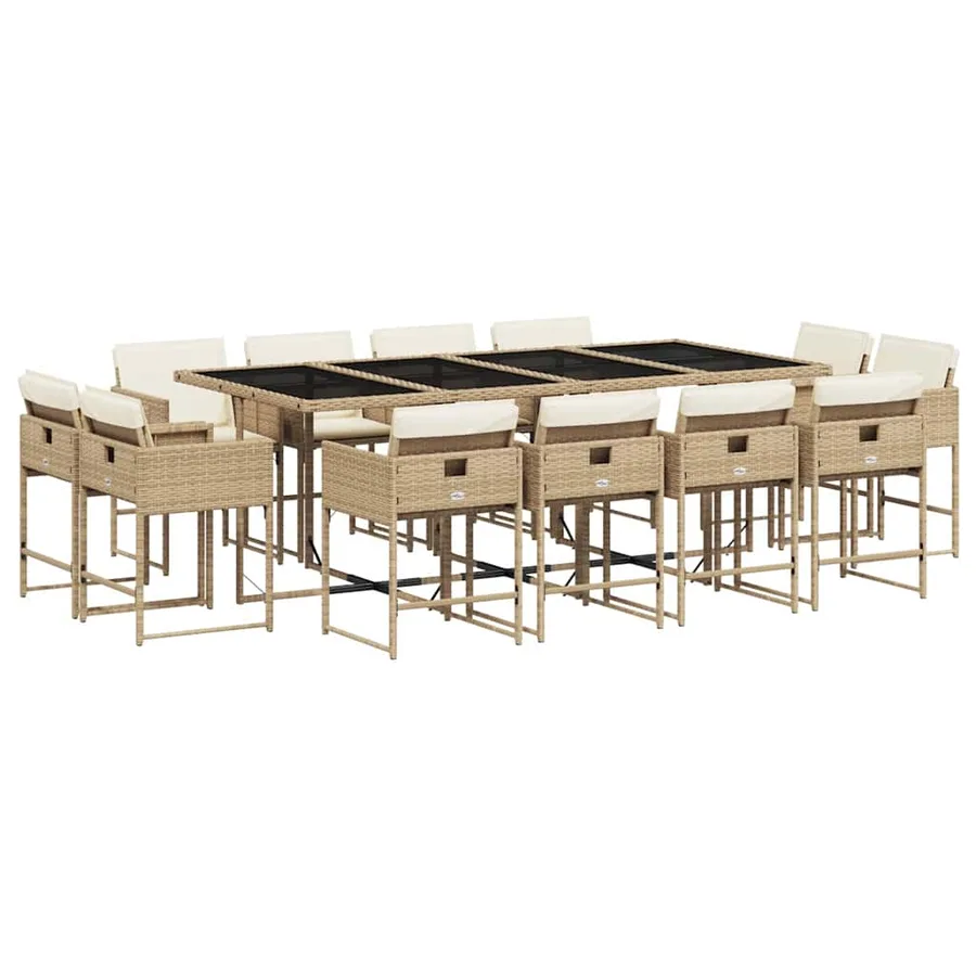 Ensemble à manger de jardin et coussins 13 pcs beige - 2